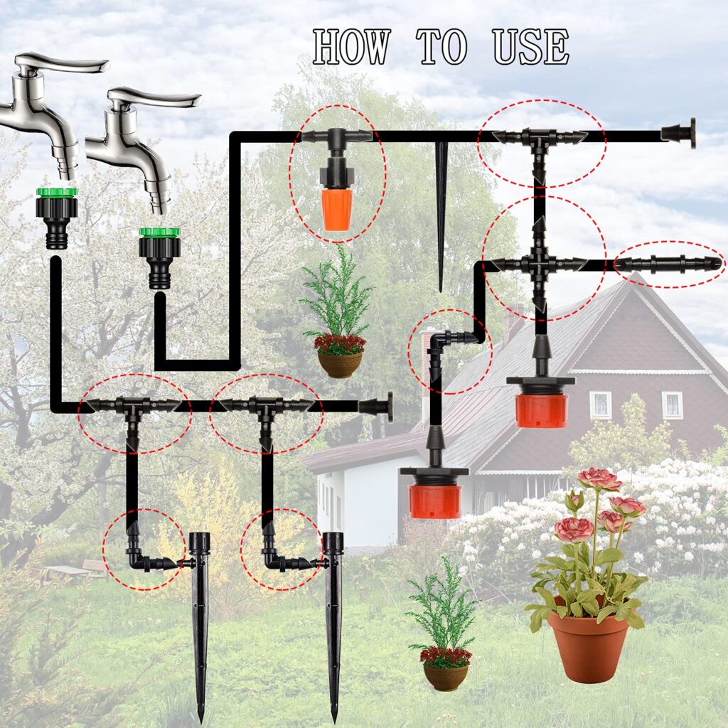 204Pcs Barbed Connectors Irrigation Fittings Kit,Drip Irrigation Barbed Connectors 1/4Tubing Fittings Kit for Flower Pot Garden Lawn(Straight Barbs,Single Barbs,Tees,Elbows,End Plug,4-Way Coupling)