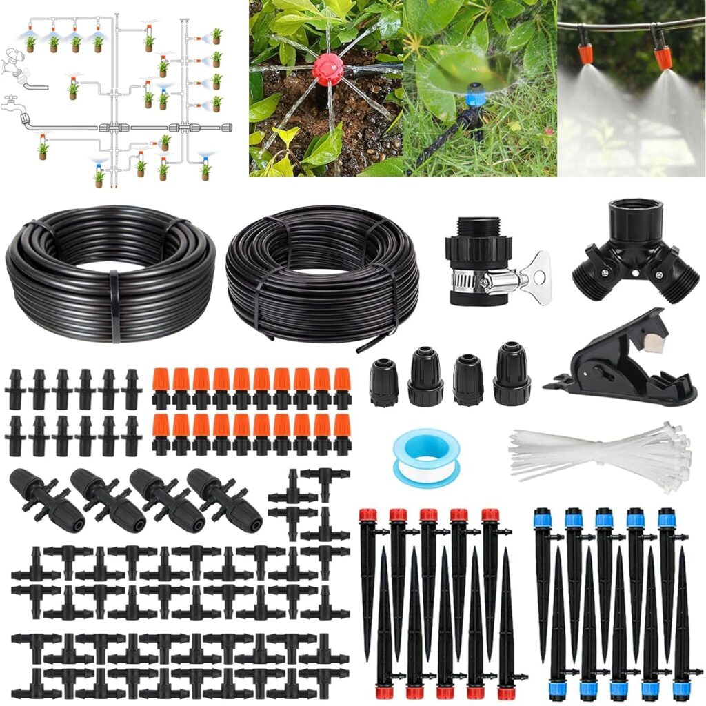 240FT Drip Irrigation System Kit, Garden Watering System for Greenhouse, Yard, Lawn, Plant with 1/2 inch Hose 1/4 inch Distribution Tubing and Accessories