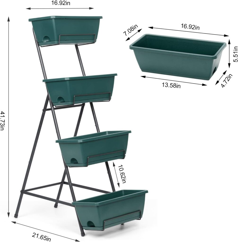 4 Tiers Vertical Raised Garden Bed, Planter Raised Beds Freestanding Elevated Planter Bed with Planter Tray for Indoor and Outdoor Flowers Herbs Vegetables, Green