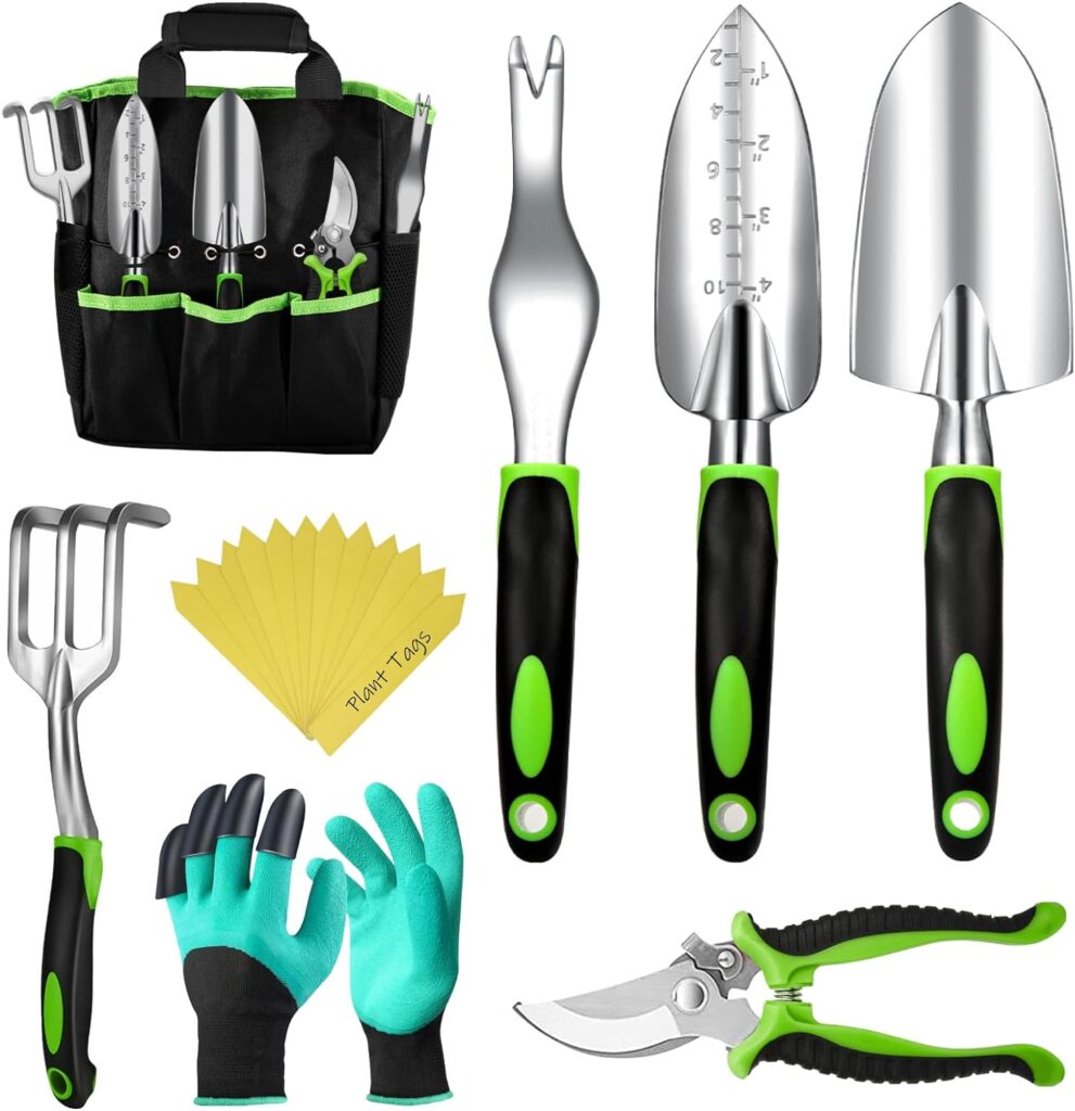 Craft911 Complete Garden Tools Set (22 Pcs) - Durable Gardening Supplies Gifts for Women Men Mom or Dad | Ergonomic Gardening Hand Tools Kit Includes Weeder, Pruner, Transplanter, Rake, Bag, and More