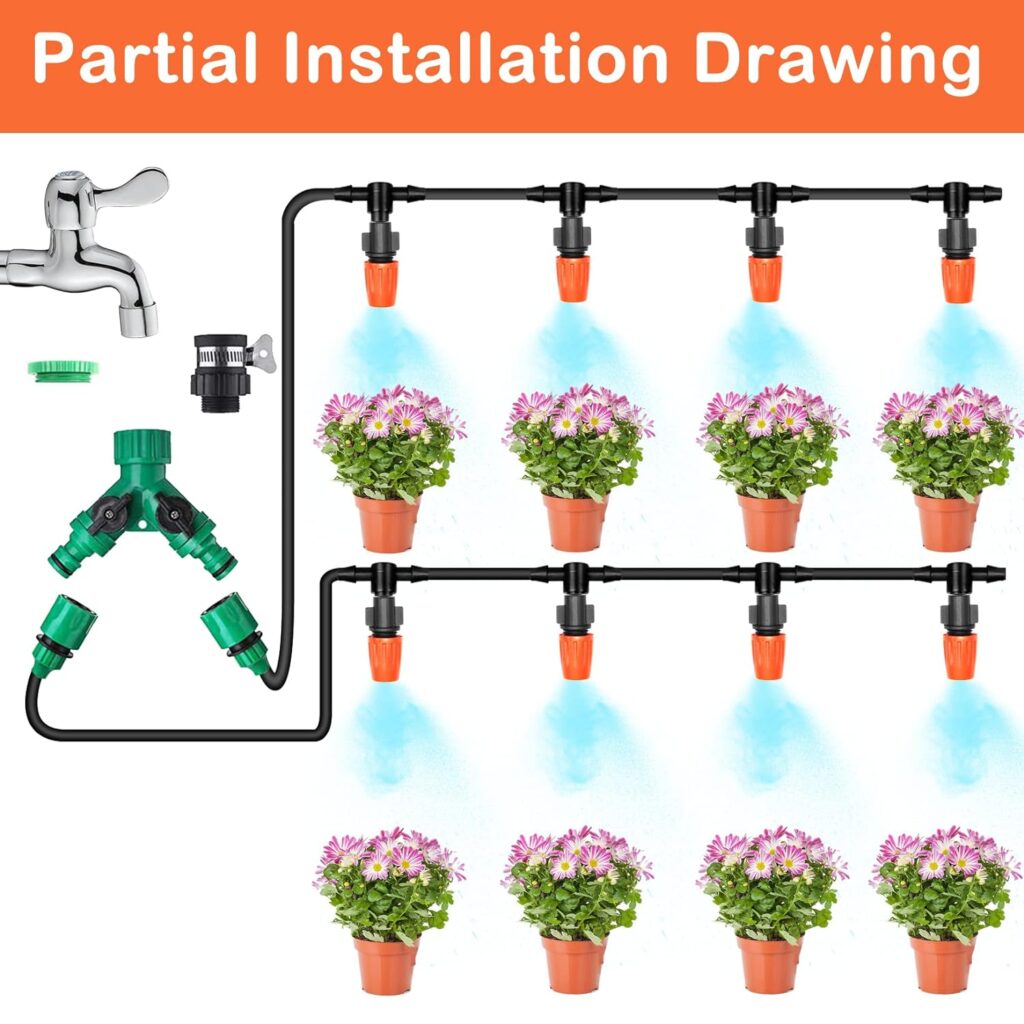 Drip Irrigation System, Irrigation System with 165FT/50M Drip Irrigation Hose, DIY Saving Water Garden Watering System, Automatic Drip Irrigation Kits for Garden, Greenhouse, Lawn, Patio