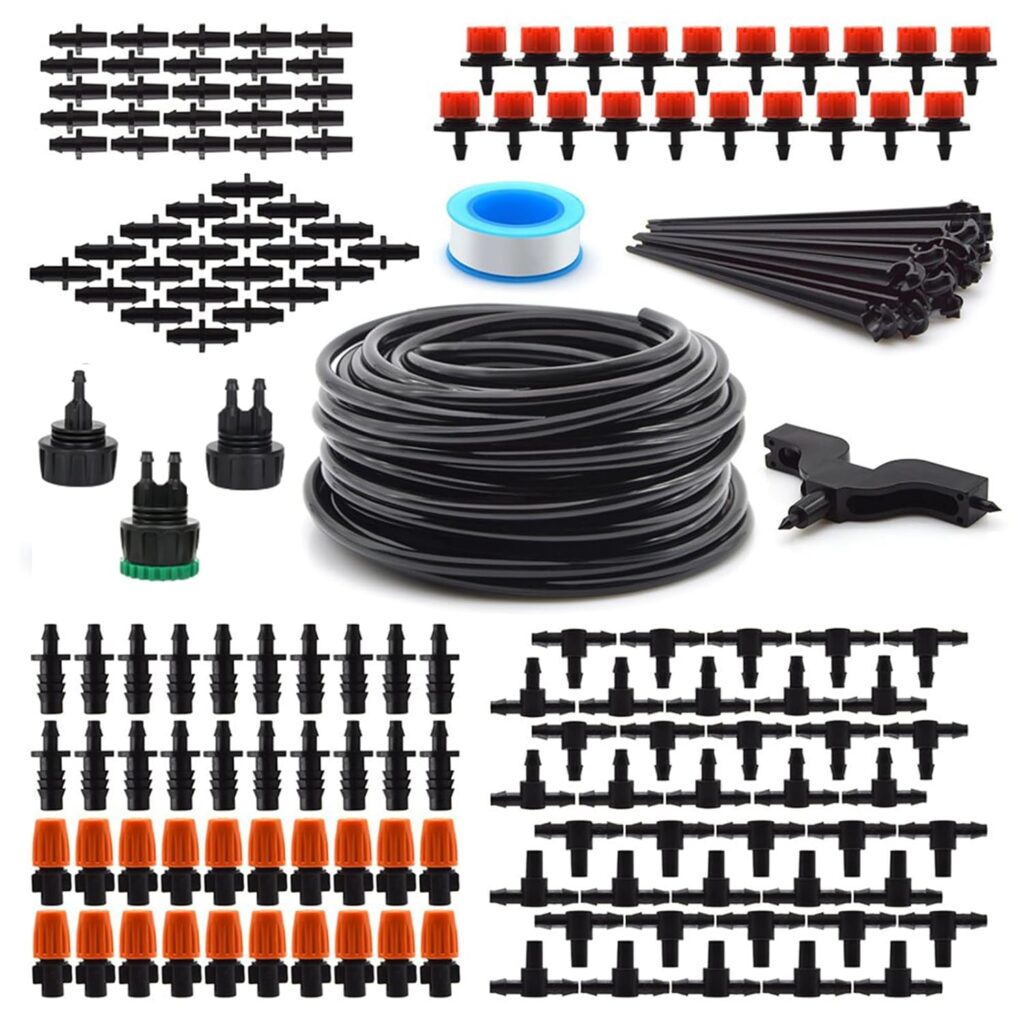 Flantor Drip Irrigation Kit, Garden Irrigation System 1/4 Blank Distribution Tubing Watering Drip Kit/DIY Saving Water Automatic Watering System for Garden, Greenhouse, Flower Bed, Patio, Lawn