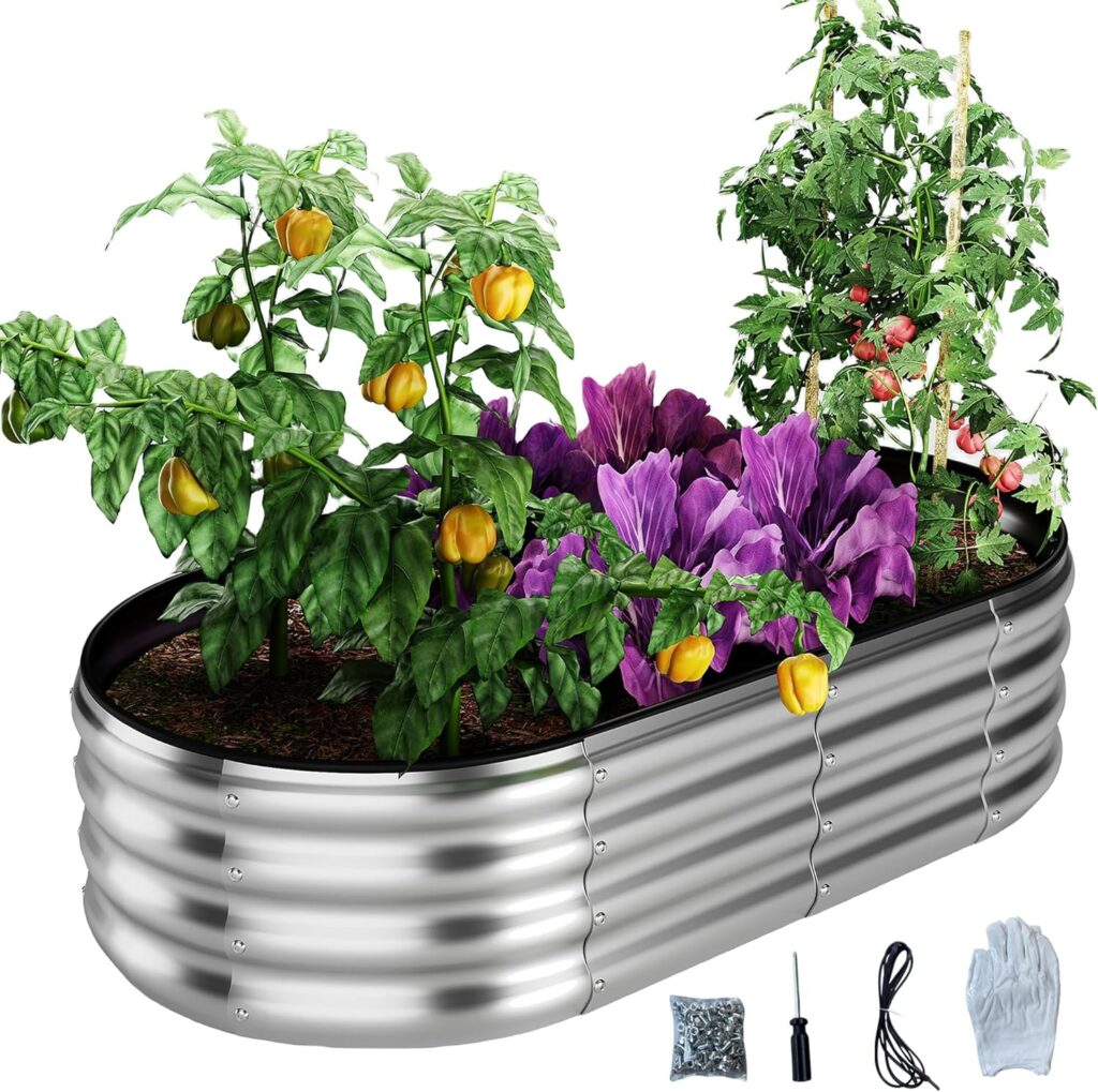 Galvanized Metal Planter Raised Garden Bed Kit for Gardening Outdoor，4x2x1ft Planter Grow Garden Box Raised Flower Bed