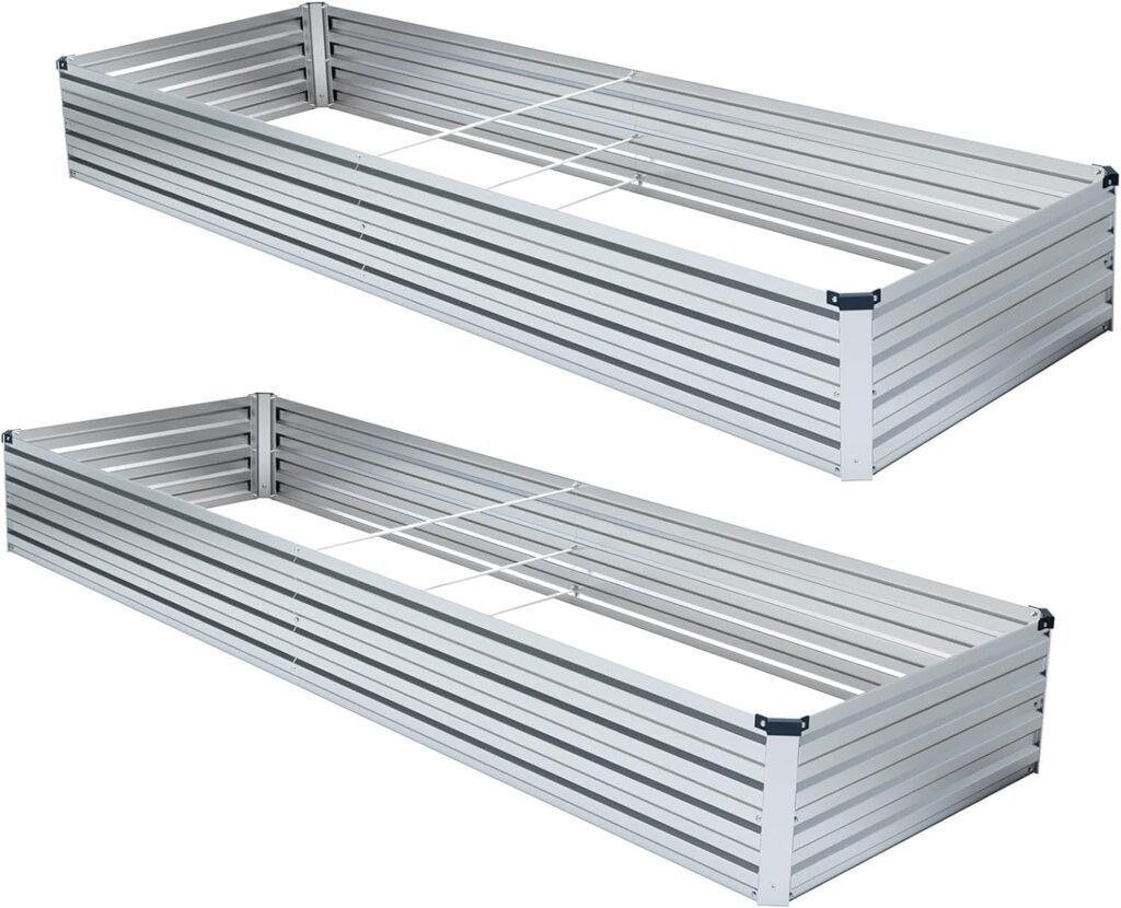 Galvanized Raised Garden Bed Kit 2PCS Set Outdoor Metal Elevated Plant Box for Vegetable (Galvanized,6x3x1ft)