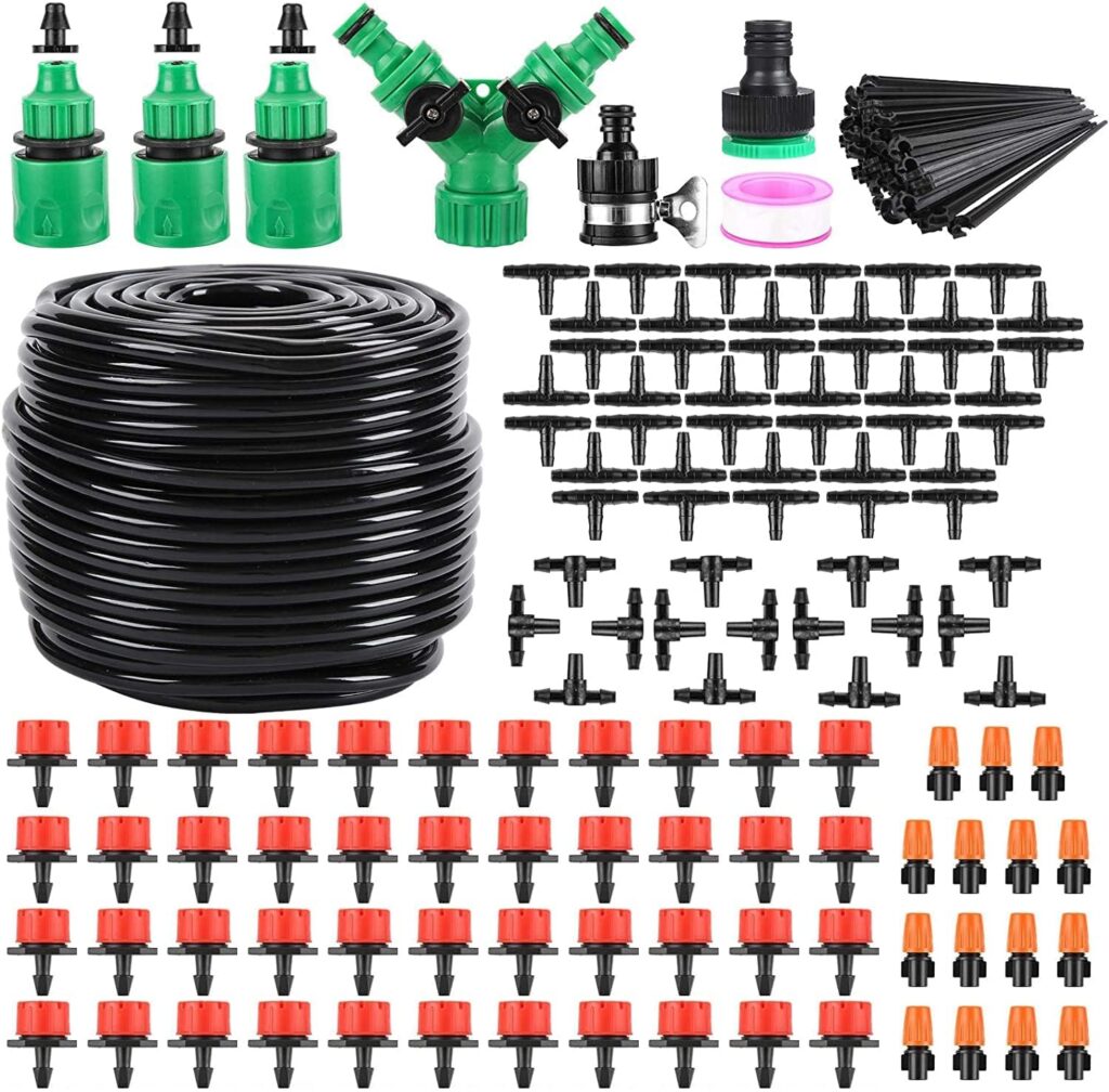 Garden Drip Irrigation Kit Drip Irrigation System 1/4 Blank Tubing Drip Kit DIY Automatic Irrigation Equipment Set for Garden Greenhouse, Flower Bed,Patio,Lawn (164 FT)