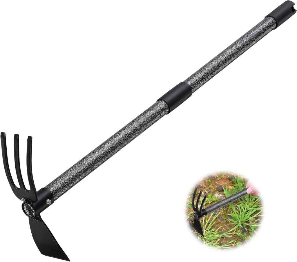 Garden Hoe and Cultivator, 31” Long Heavy Duty Hand Hoe with Tiller,2 Section Handle, Carbon Steel Blade, Cultivator Hoe Garden Tools for Loosening Soil, Digging, Weeding