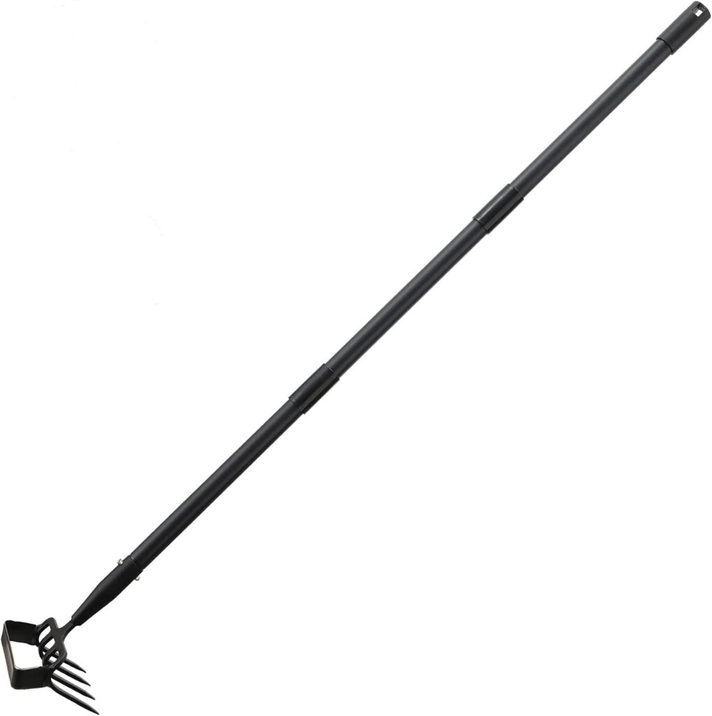 INFLATION Hoe Garden Tool for Weeding,Stirrup Hoe and 4 Tines Rake 2-in-1 Gardening Tool,Long Handle Hula Hoe for Garden,Lawn,Vegetable Garden Loose Soil,Weeding and Planting