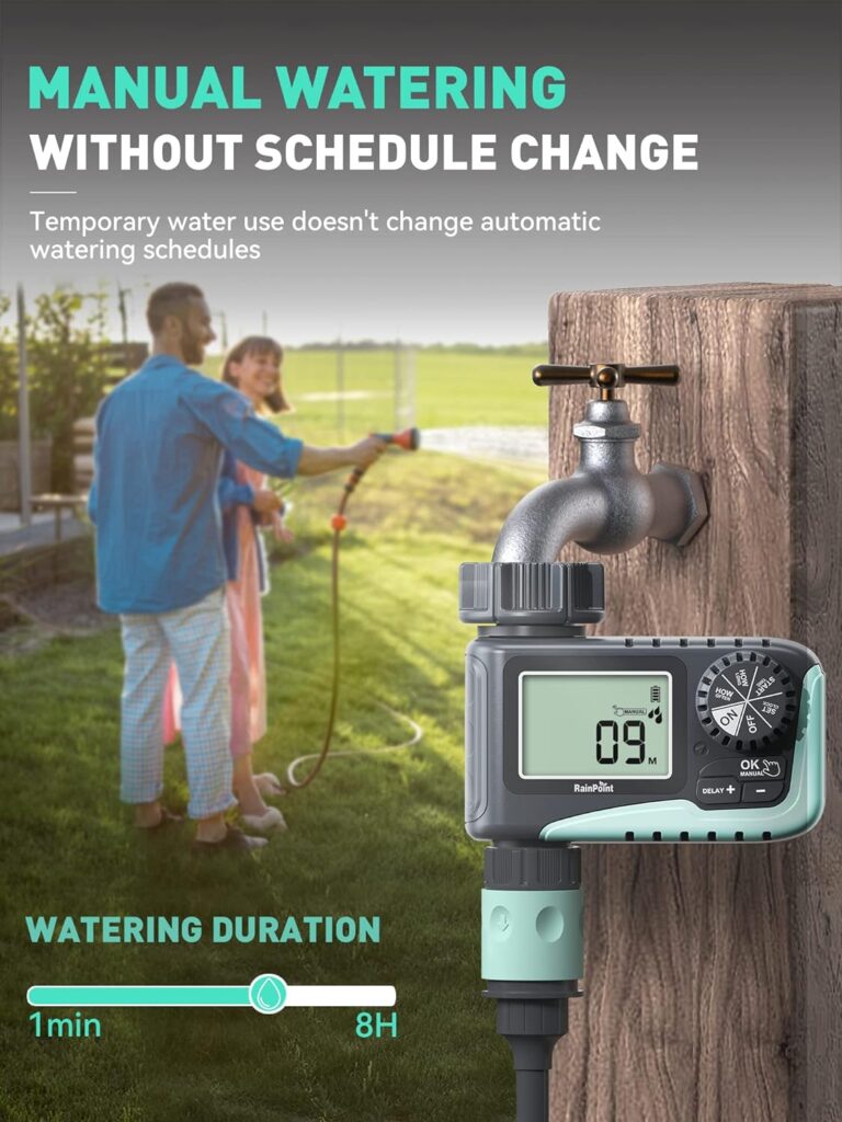 RAINPOINT Sprinkler Timer,Water Timer Programmable Garden Outdoor Hose Feature Timer with Rain Delay/Manual/Automatic Watering System,Waterproof Digital Irrigation Timer System for Lawns Pool,1 Outlet