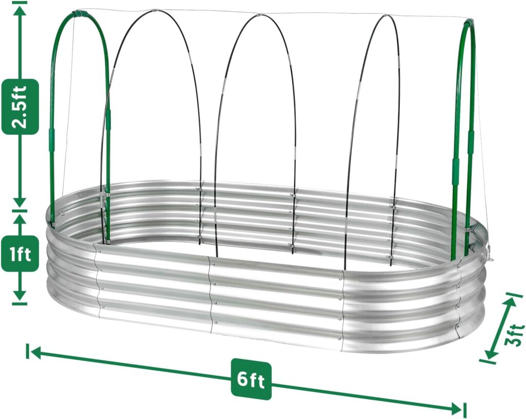 Raised Garden Bed with Greenhouse Frame and 3 Covers, Galvanized Metal Oval Planter Box for Outdoor Gardening, Tall Garden Box with Large Planting Space for Vegetables, Flowers, Herbs