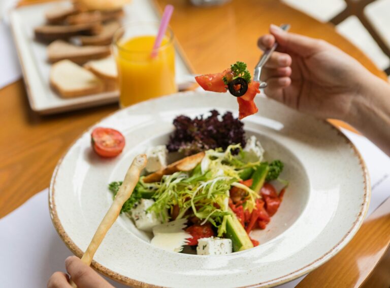 vegetable salad on white ceramic plate